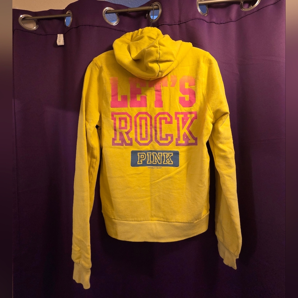 PINK Victoria's Secret Y2K Yellow 'Let's Rock' Zip Up Hoodie